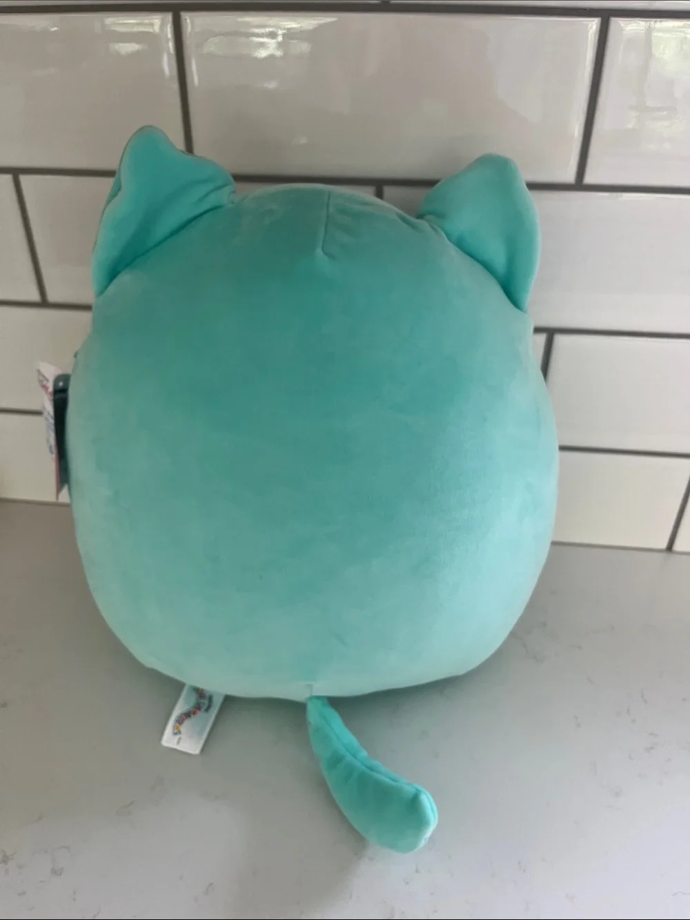 Squishmallows Teal Cat Plush with Pink Heart Accents